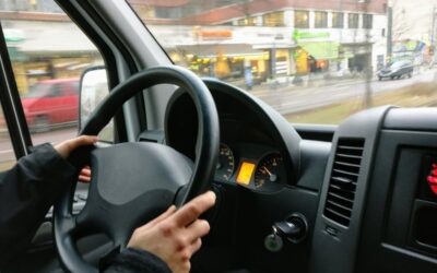 Young person holding car steering wheel