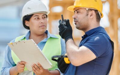 Construction workers wearing hardhats