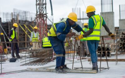 Construction workers on building site