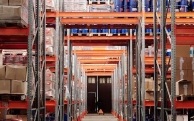 Warehouse shelves with stored goods